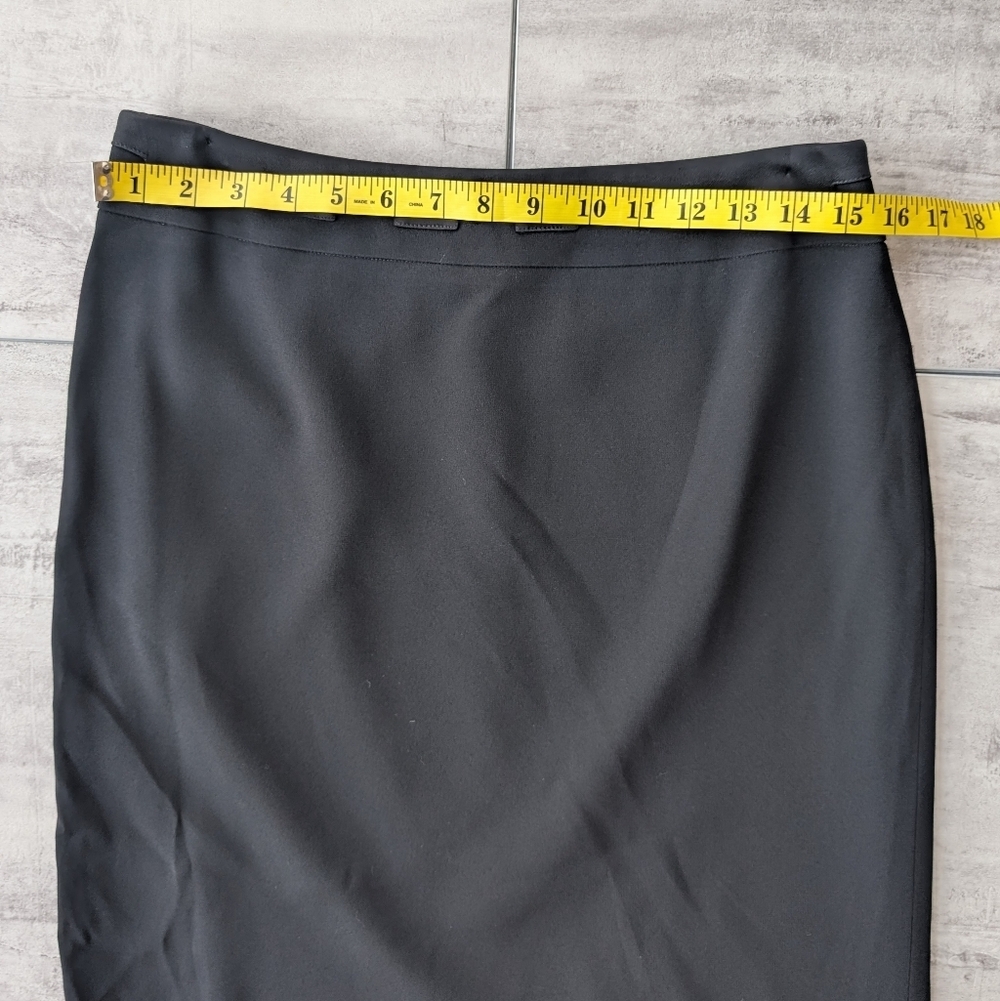Simon Chang Black Lined Slit A Line Midi Pencil Skirt Womens Size 8 - Picture 5 of 10